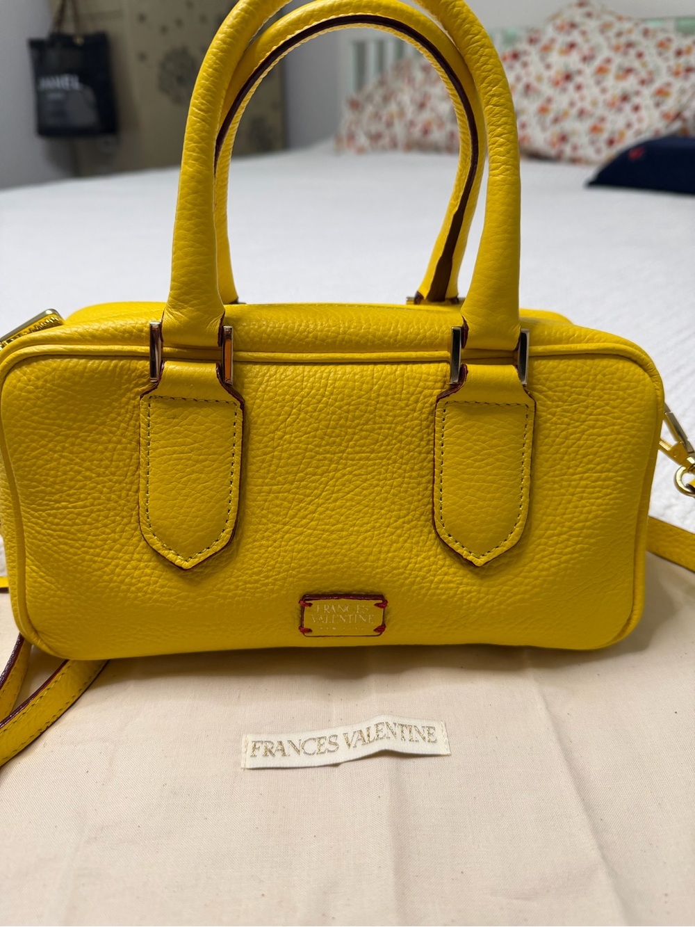 Frances Valentine Yellow Pebbled Leather Satchel with Top Handles - Picture 3 of 10